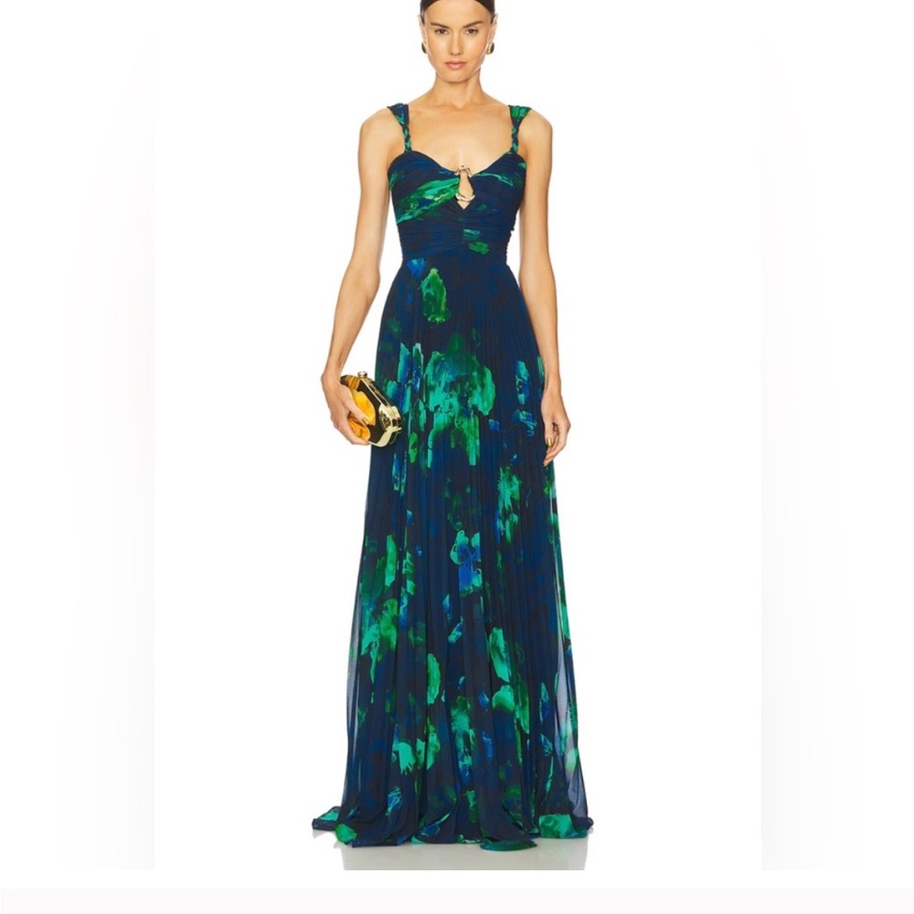 AMUR Navy and Green Floral Maxi Dress